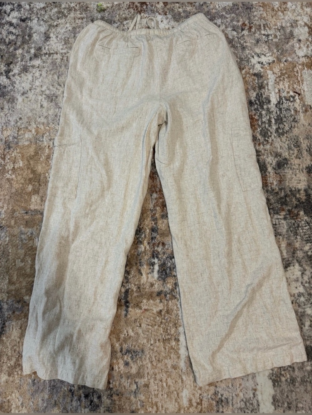 Linen Cream Wide Leg Linen Trousers Summer Beach Pants Cargo Pants - Picture 6 of 7